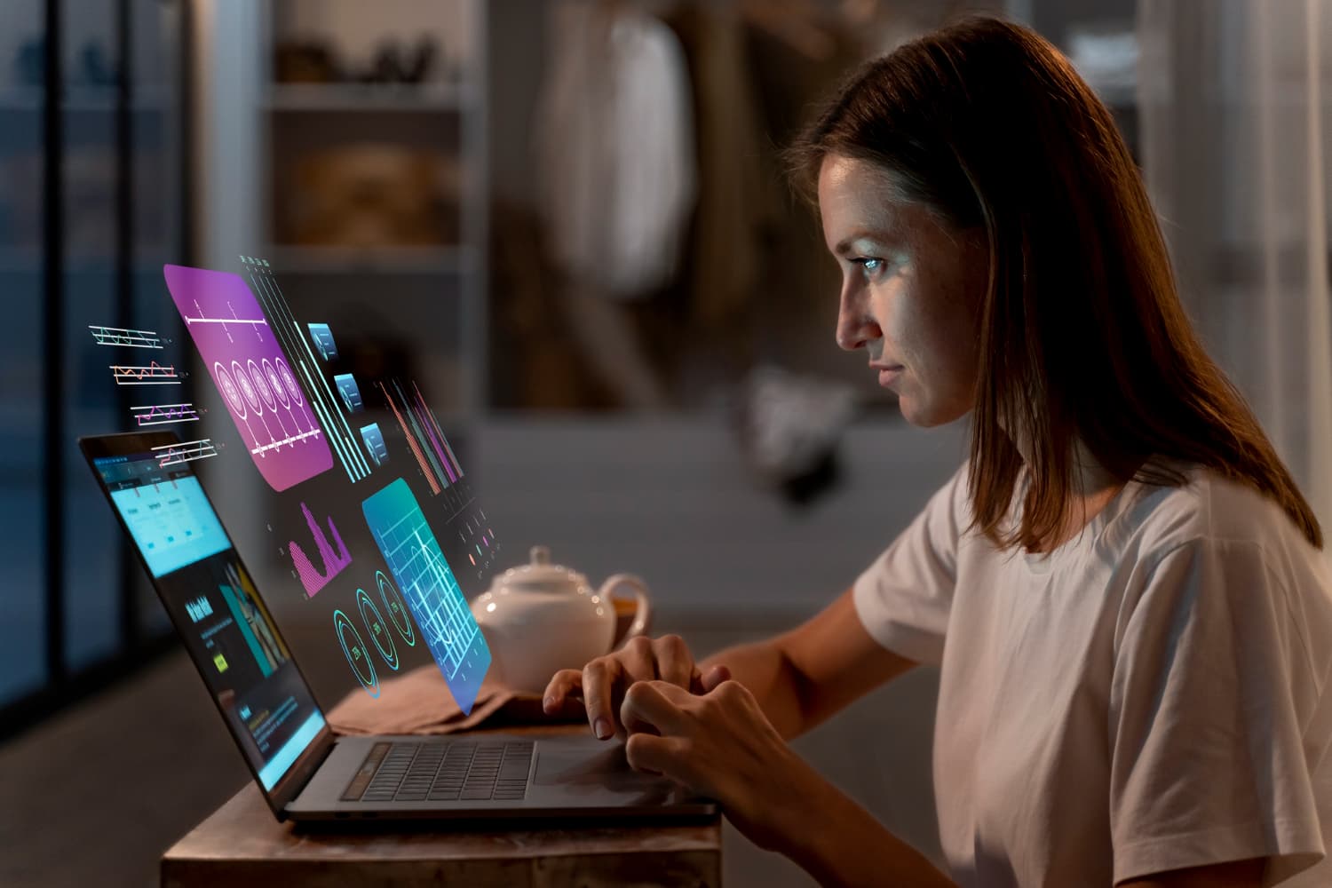 Professional working with digital analytics and data visualization